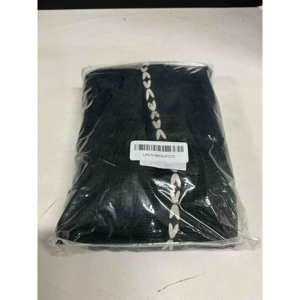 NWT Black Semi Sheer Curtain 52x84 Boho Earthy Indie Ethnic Tassels Embroidery